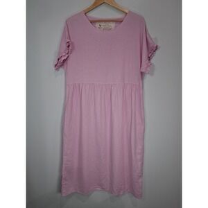 Farmhouse Frocks Pink Linen Ruffle Sleeve Midi Dress Womens Large‎ Relaxed Fit